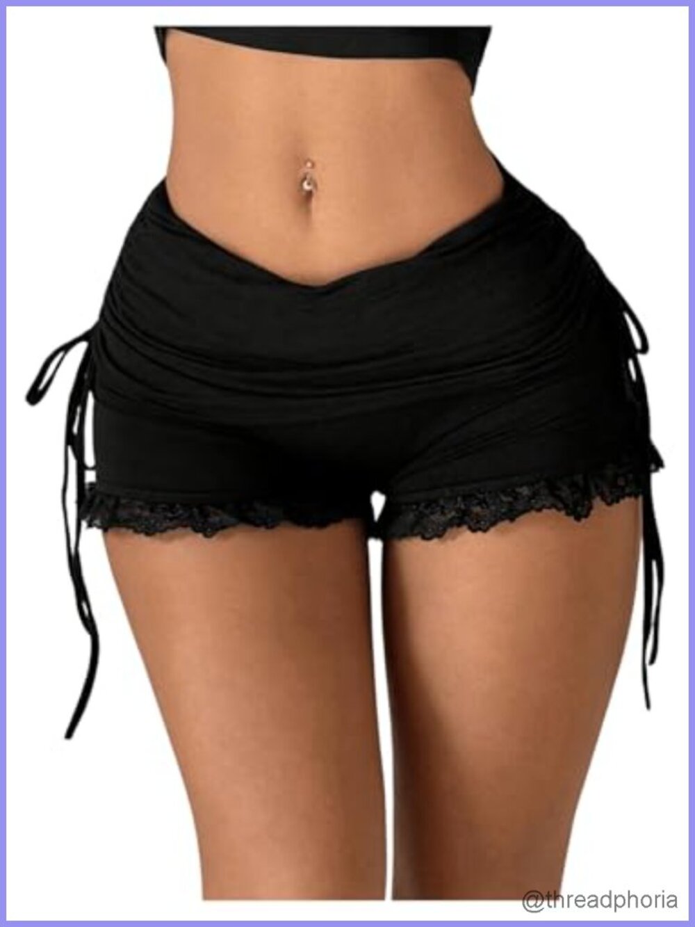 Lace Mini Shorts Low Rise Stretchy Ruffle Drawstring Going Out